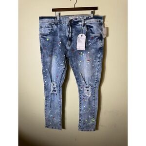 Y2K Style Evolution Paint Splatter Slim Fit Jeans New With Tag Size 40 Inseam 32